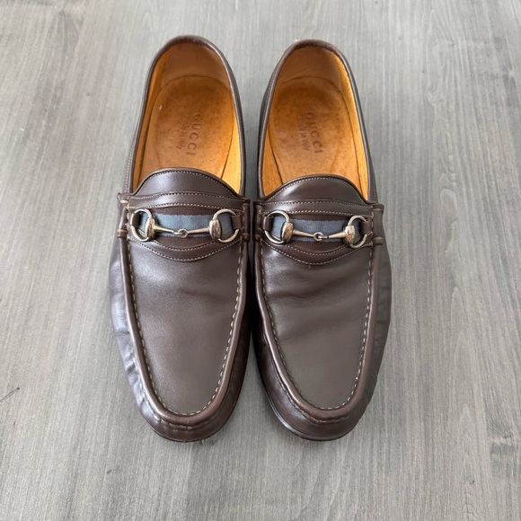 Gucci Brown Leather Horsebit Stripe Loafers shoes size 10.5 - Picture 2 of 12